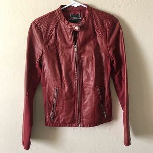 Express Faux Leather Moto Jacket in Wine Red Size Medium